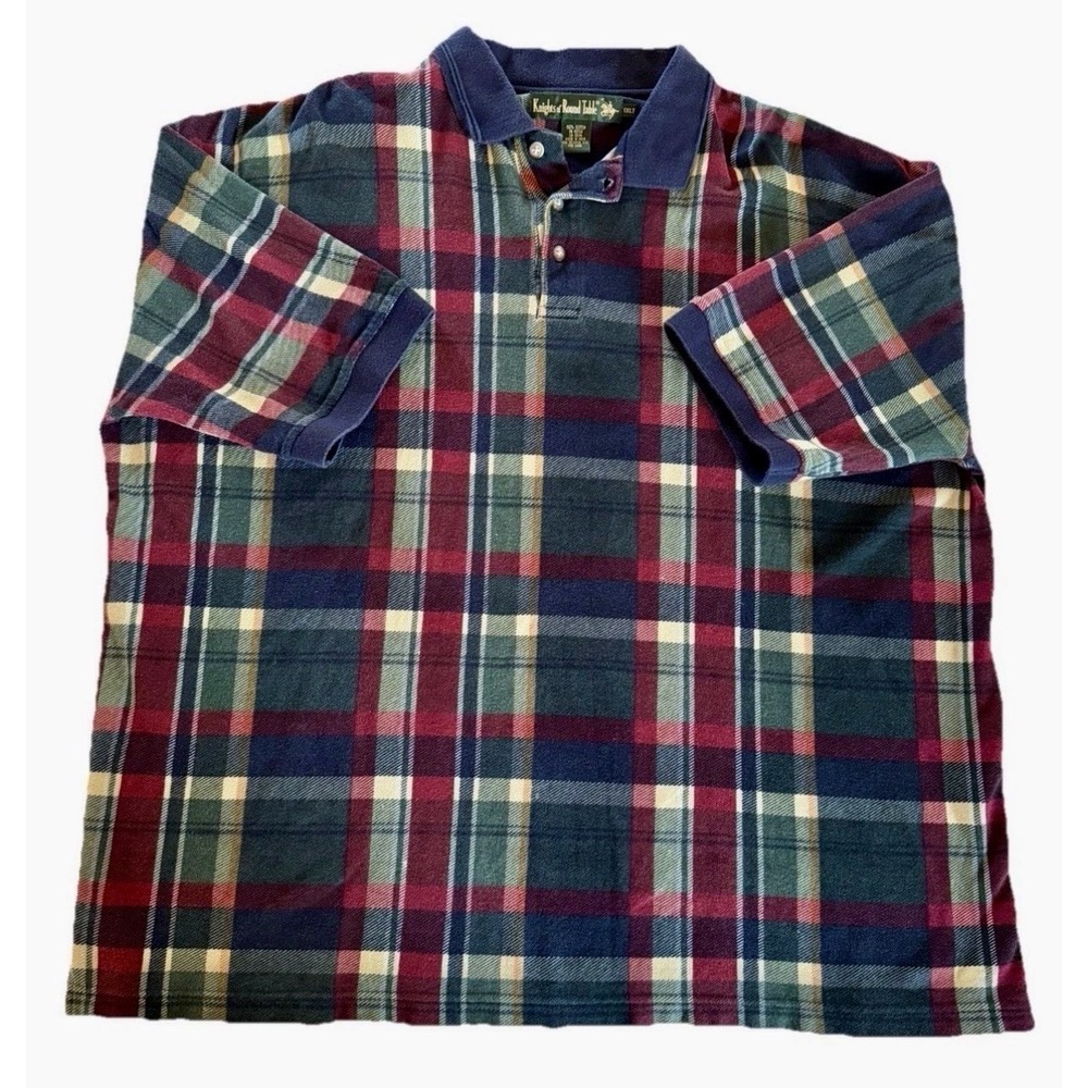 VTG Plaid Rugby Polo Shirt Mens 1XLT Tall Cotton Knights Of Round Table Preppy